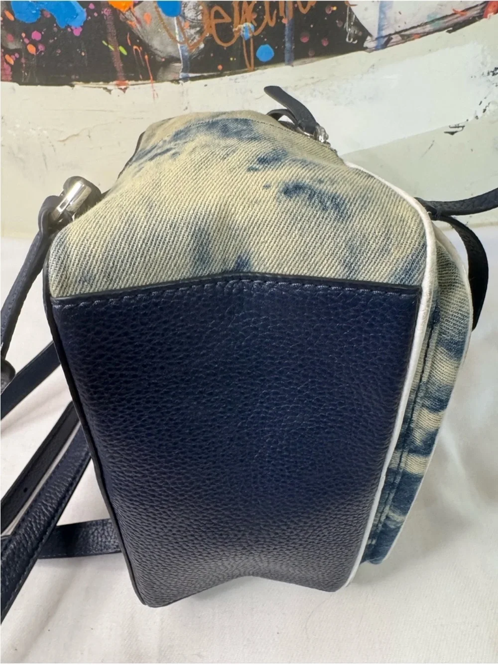kate spade Navy and White Tie-Dye Denim Mini Backpack